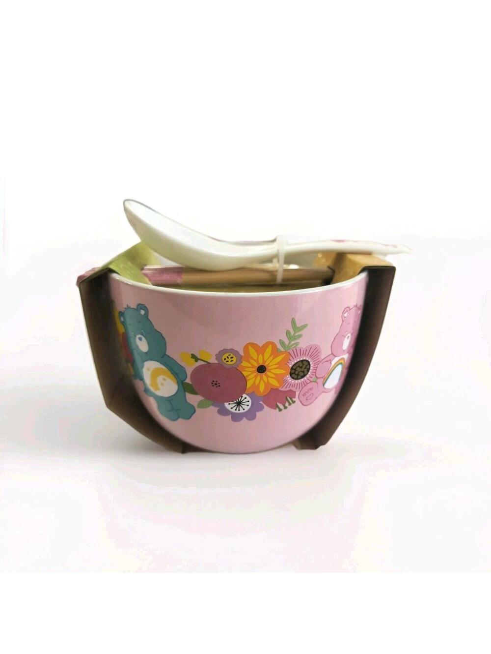 New Care Bears Ceramic Ramen Bowl with Chopsticks & Spoon 20 oz